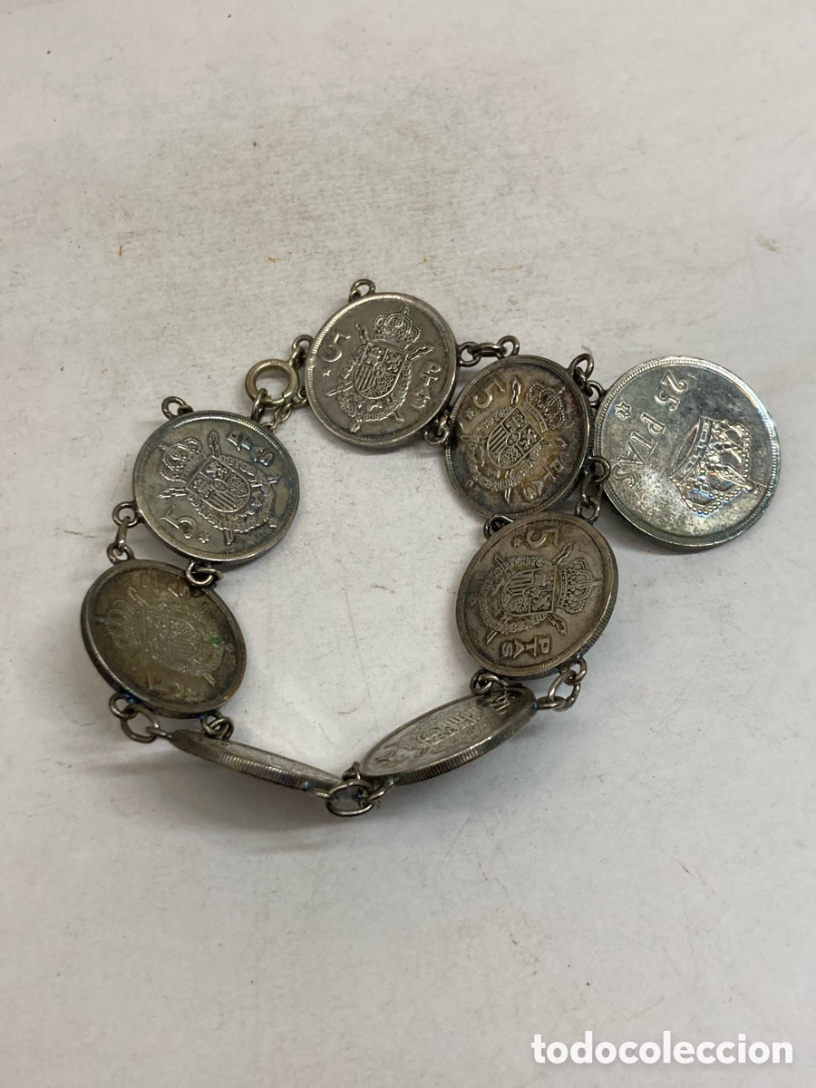 Joyeria: Pulsera de plata con monedas de niquel /pul332 - Foto 1