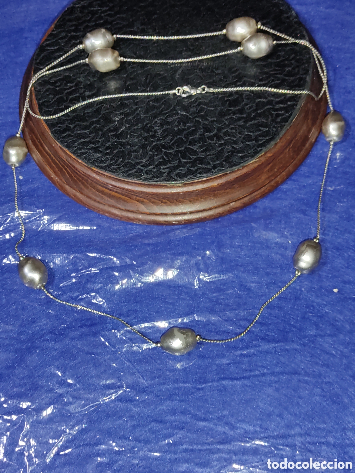 Joyeria: Collar largo con cadena y perlas plateadas.Vintage. - Foto 2