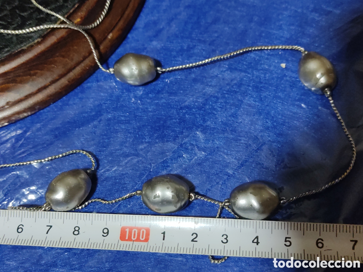 Joyeria: Collar largo con cadena y perlas plateadas.Vintage. - Foto 3