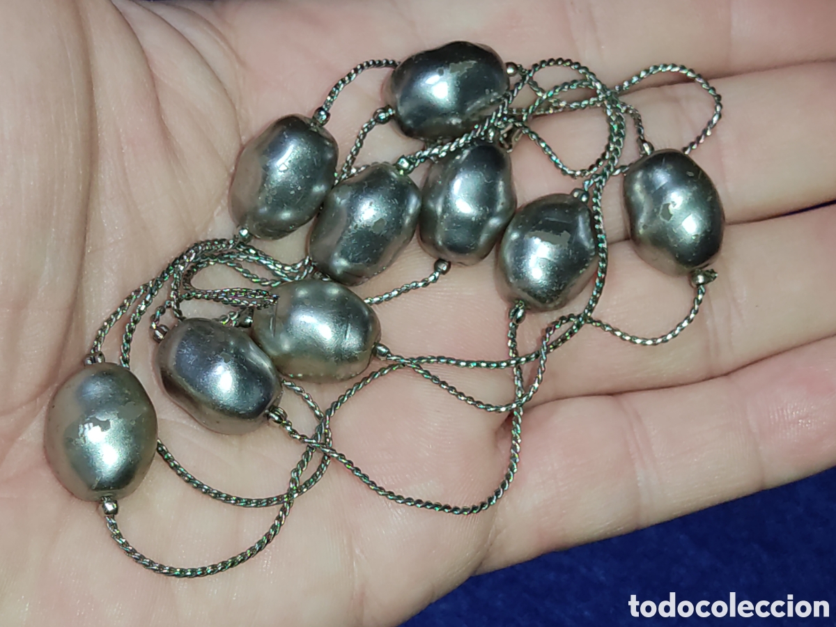 Joyeria: Collar largo con cadena y perlas plateadas.Vintage. - Foto 5