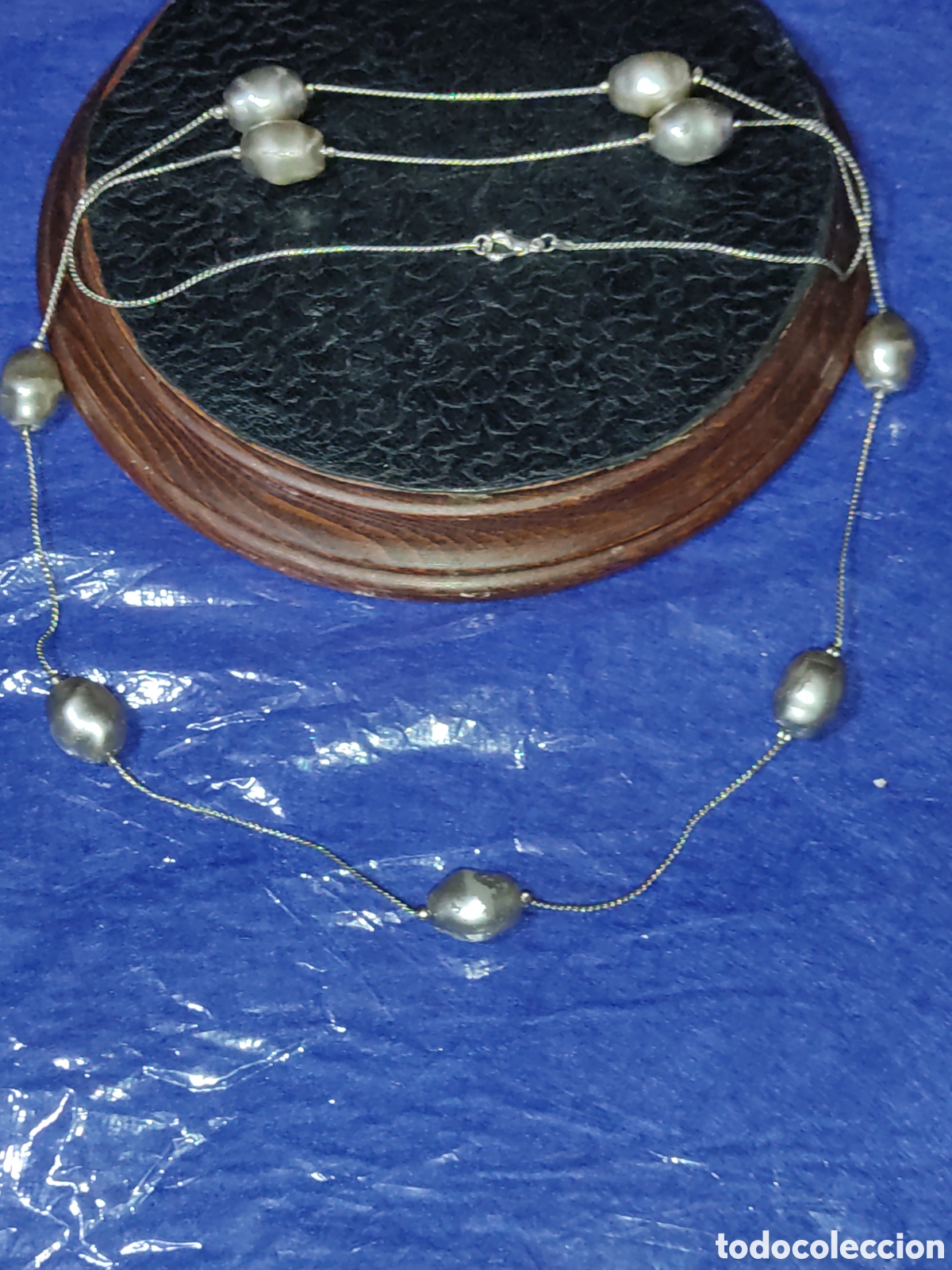 Joyeria: Collar largo con cadena y perlas plateadas.Vintage. - Foto 1