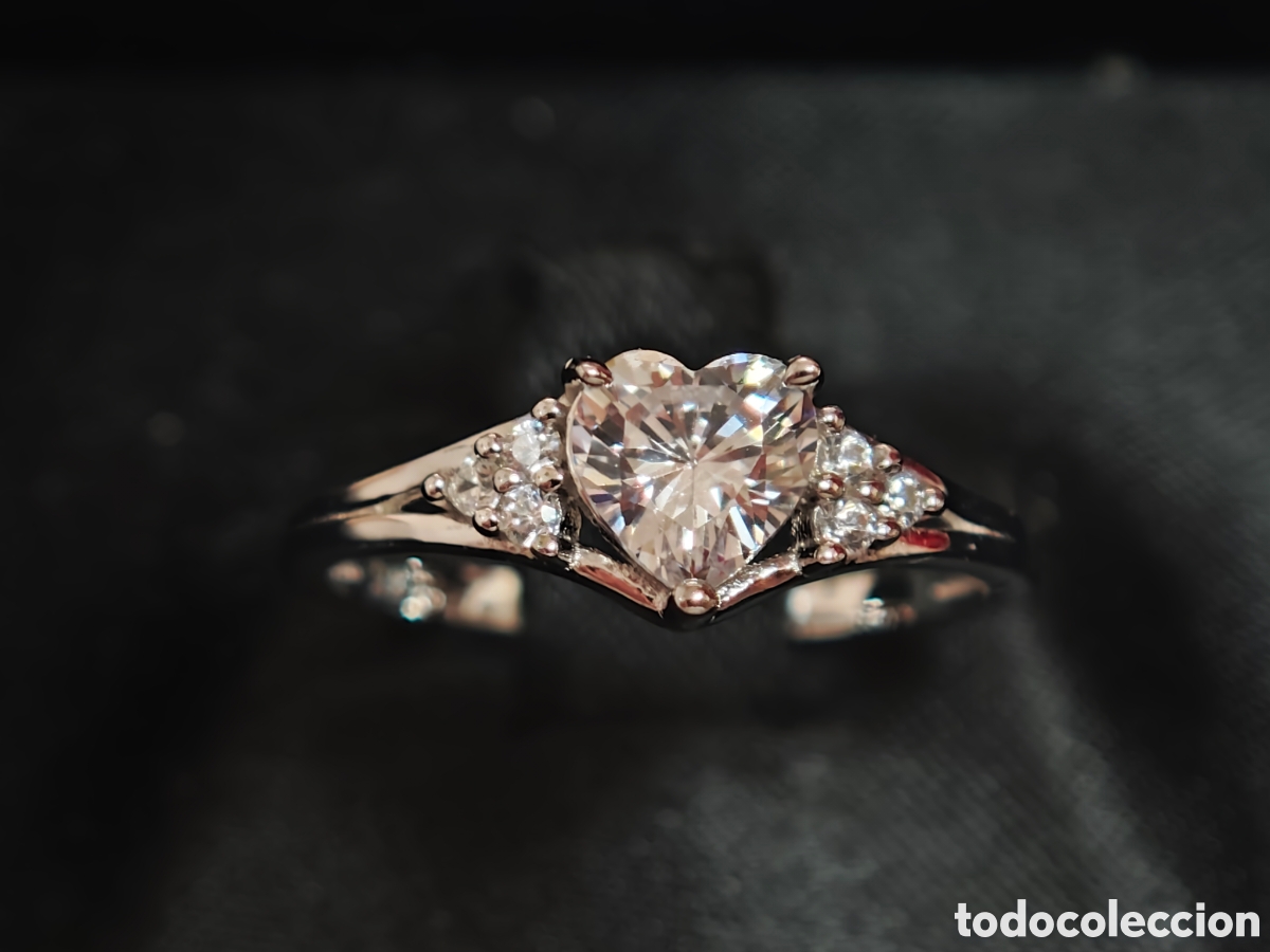 Joyeria: Precioso anillo de plata de ley en forma de coraz&oacute;n con circonitas - Foto 2