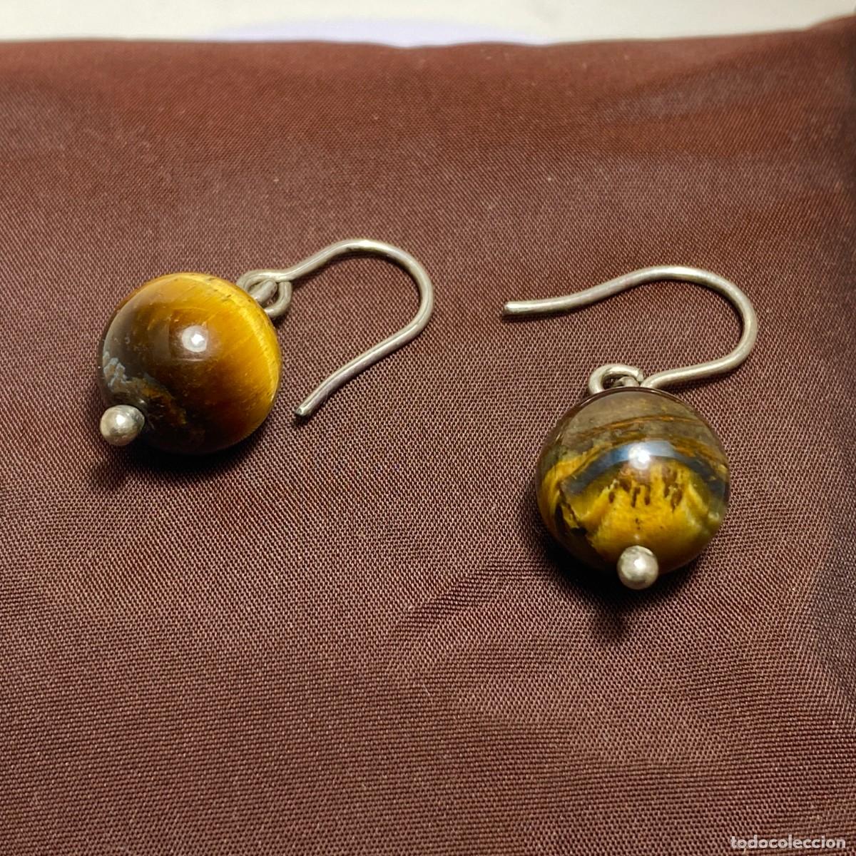Joyeria: Pendientes de plata con ojo de tigre, bola pulida - Foto 1