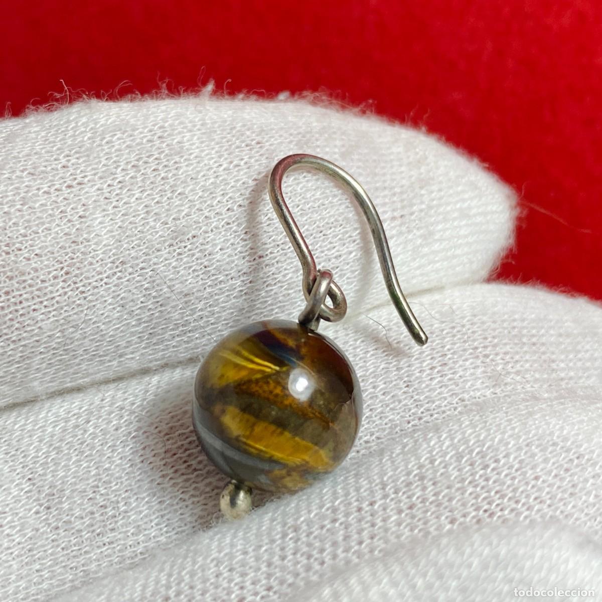 Joyeria: Pendientes de plata con ojo de tigre, bola pulida - Foto 2