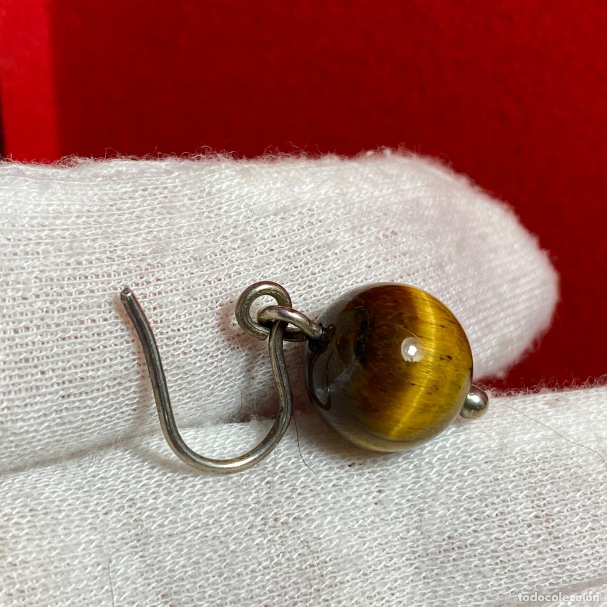 Joyeria: Pendientes de plata con ojo de tigre, bola pulida - Foto 3