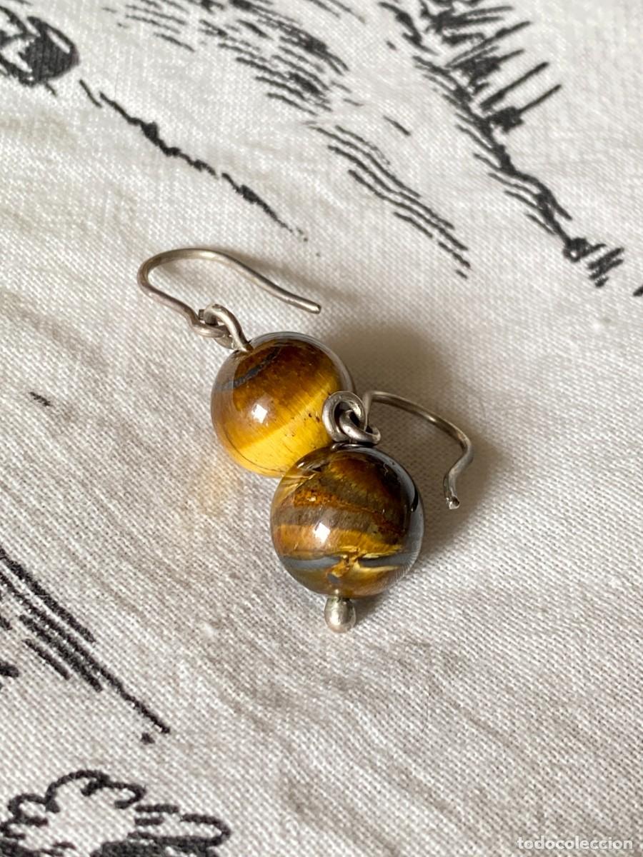 Joyeria: Pendientes de plata con ojo de tigre, bola pulida - Foto 4