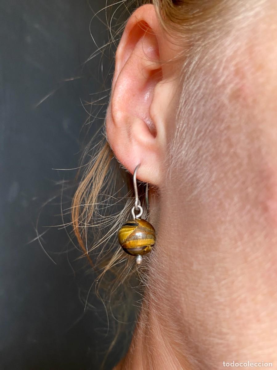 Joyeria: Pendientes de plata con ojo de tigre, bola pulida - Foto 5