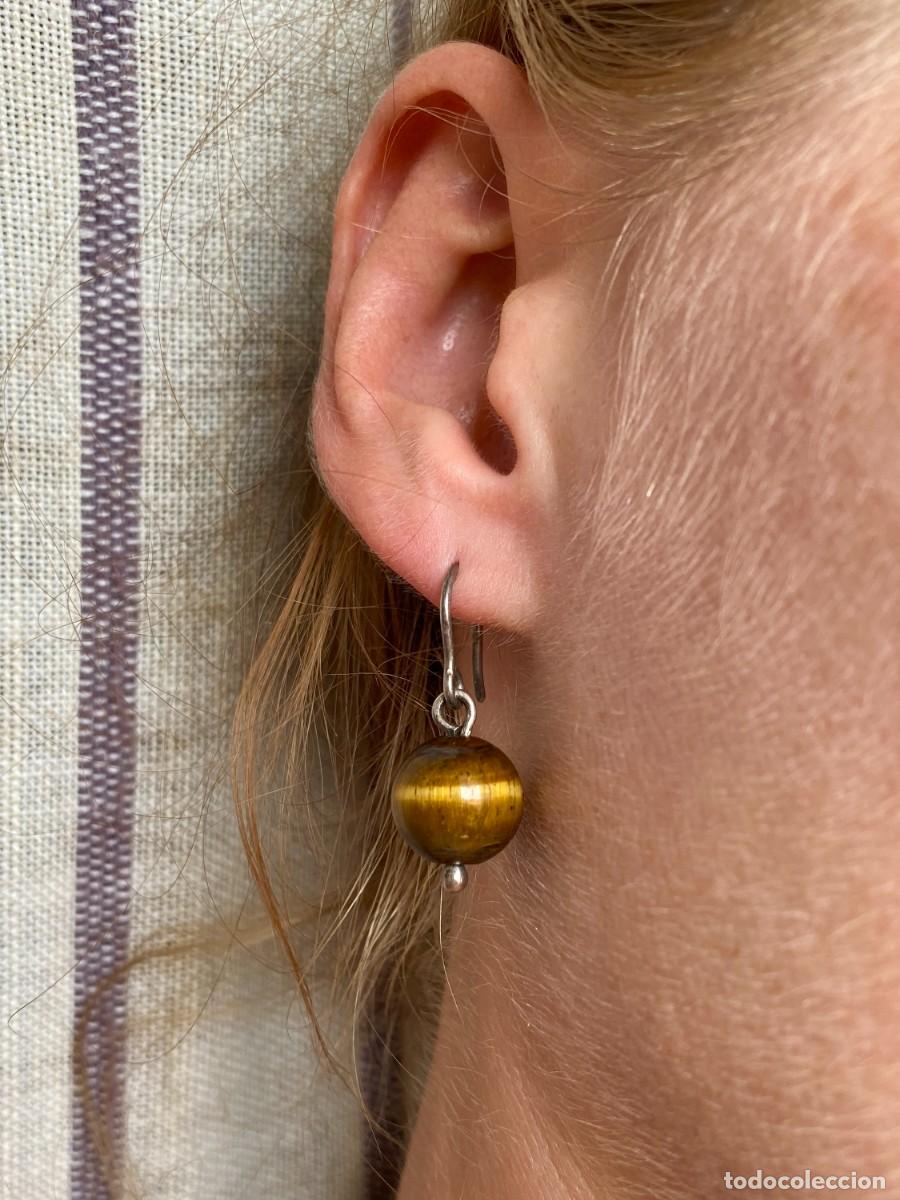 Joyeria: Pendientes de plata con ojo de tigre, bola pulida - Foto 6