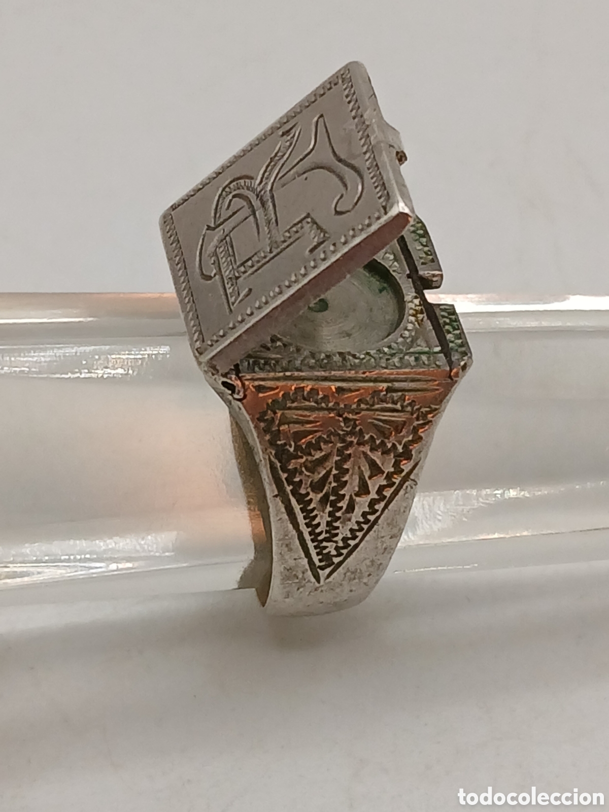 Joyeria: Antiguo anillo guardafoto plata de ley - Foto 1
