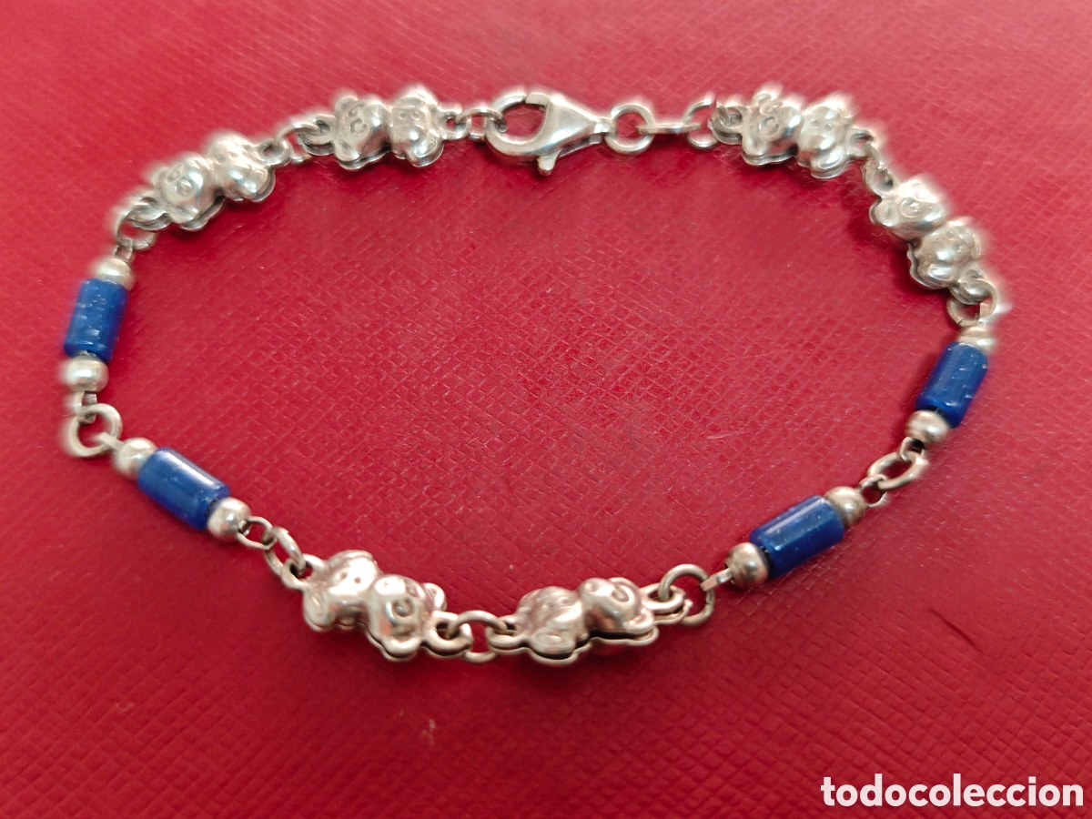 Joyeria: Pulsera de plata de ley con ositos y lapiszulia - Foto 1