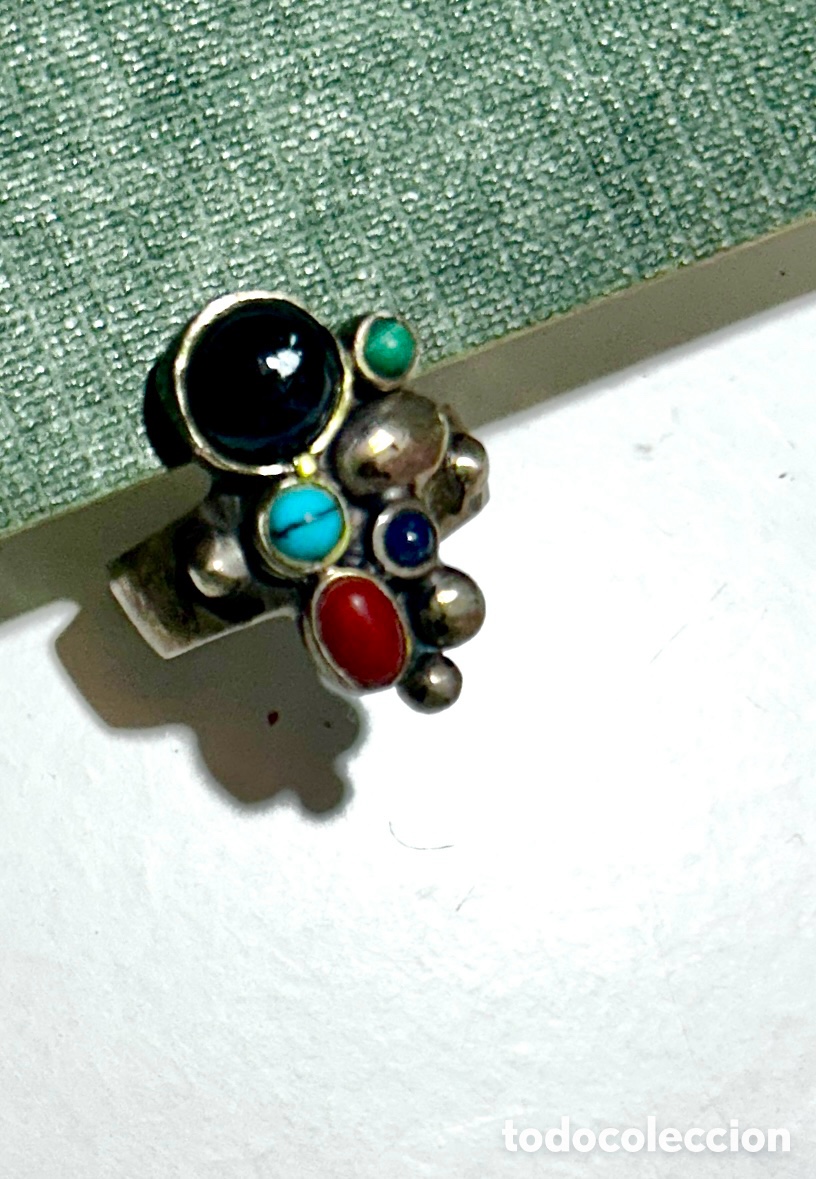 Joyeria: Anillo ajustable plata y lapisl&aacute;zuli turquesa coral y &oacute;nix - Foto 2