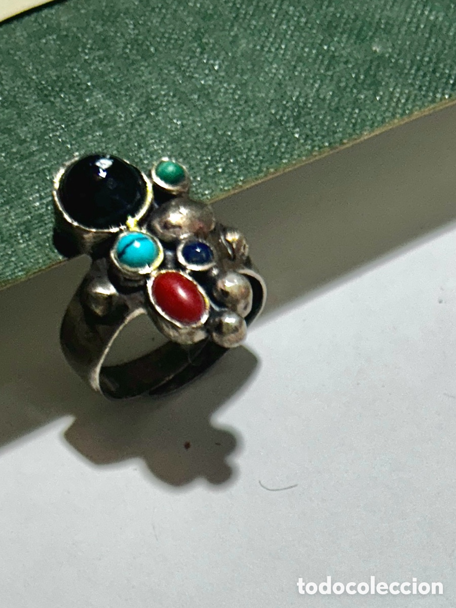 Joyeria: Anillo ajustable plata y lapisl&aacute;zuli turquesa coral y &oacute;nix - Foto 1