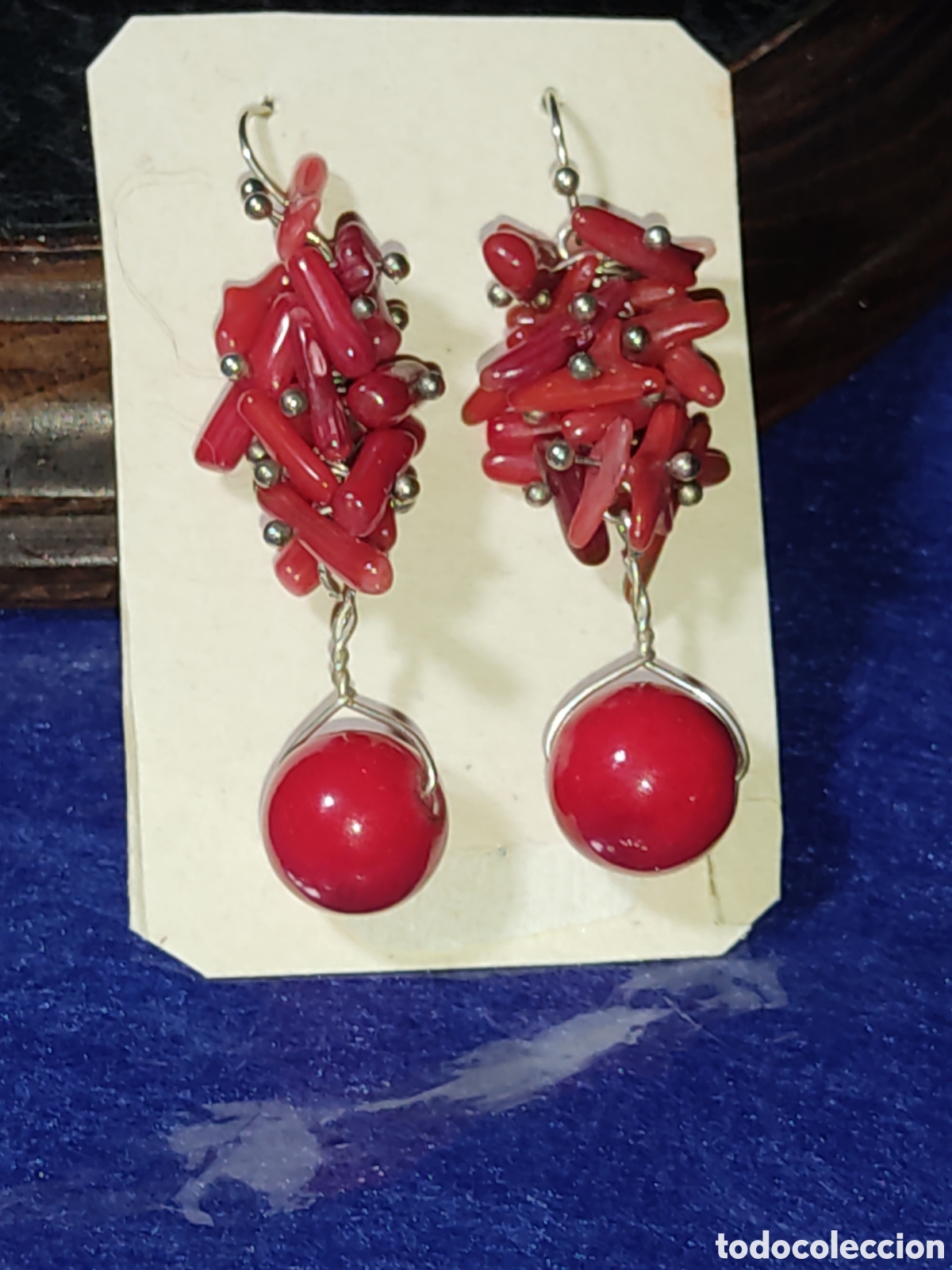 Joyeria: Pendientes de coral rojo y plata.Vintage. - Foto 2