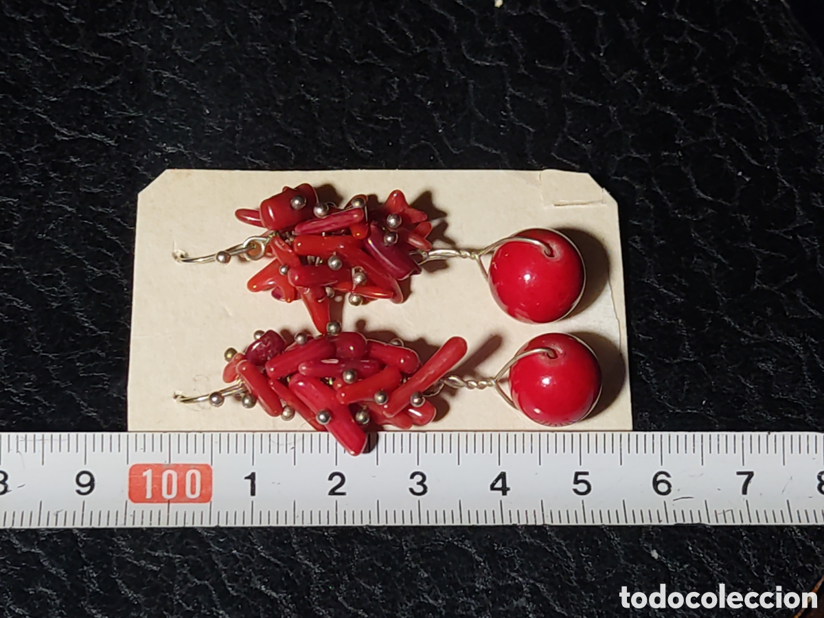 Joyeria: Pendientes de coral rojo y plata.Vintage. - Foto 4