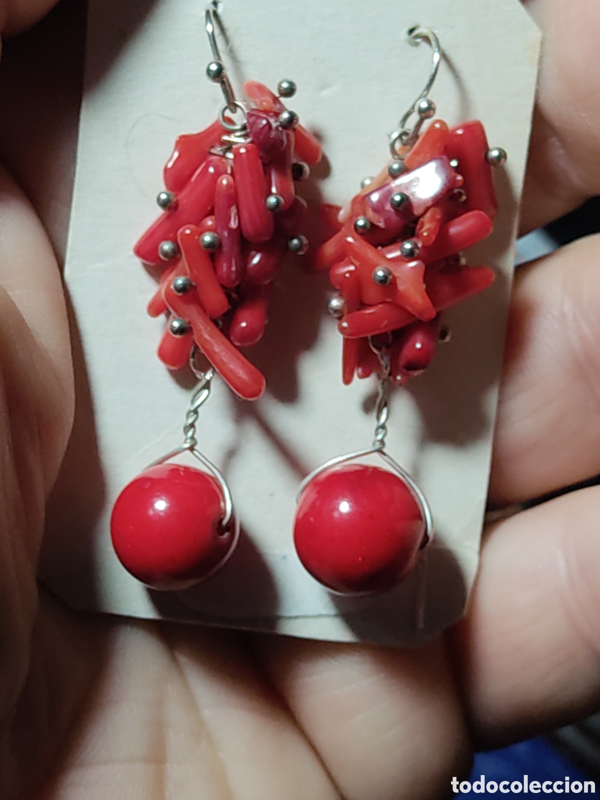 Joyeria: Pendientes de coral rojo y plata.Vintage. - Foto 6
