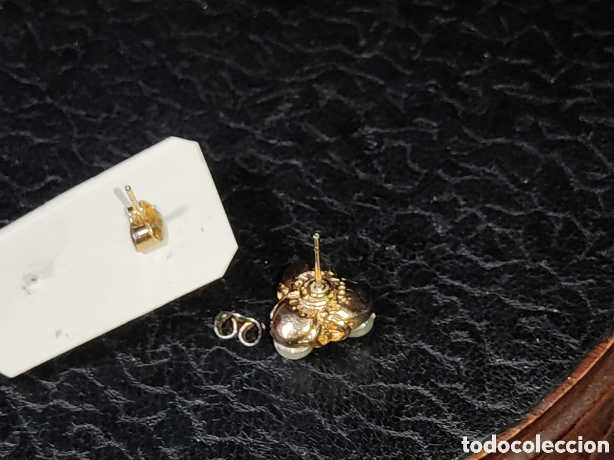 Joyeria: Pendientes con ba&ntilde;o de oro y perlas.A&ntilde;os 70. - Foto 4