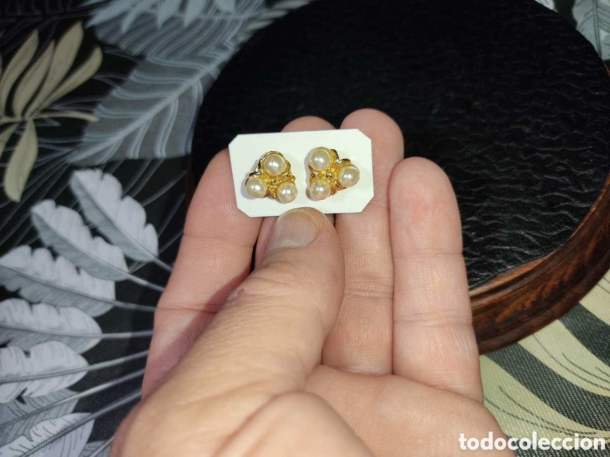 Joyeria: Pendientes con ba&ntilde;o de oro y perlas.A&ntilde;os 70. - Foto 6