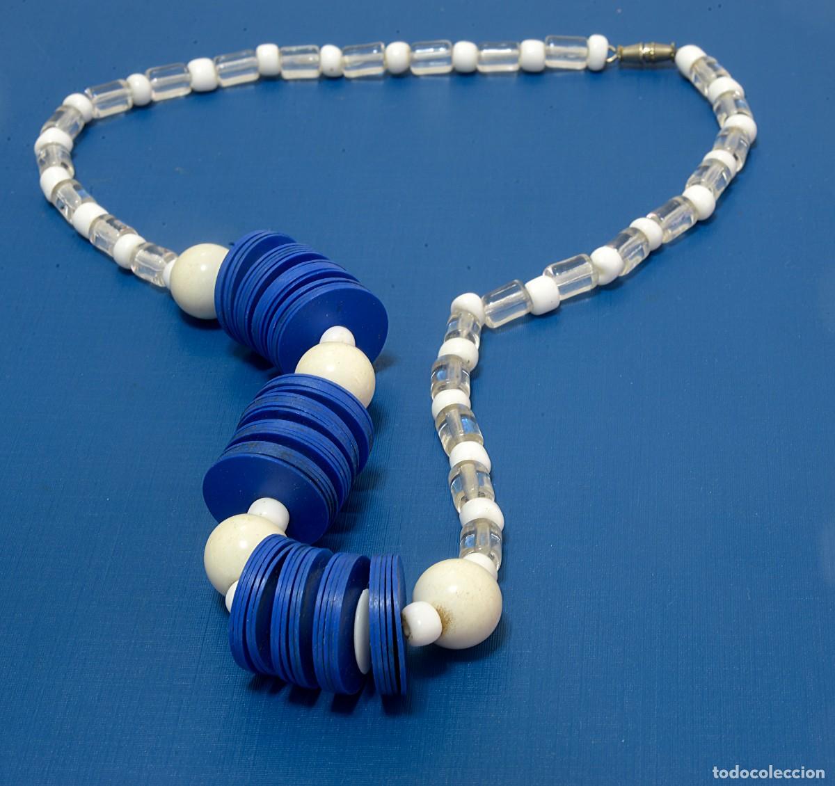 Joyeria: ORIGINAL COLLAR VINTAGE, DISCOS AZULES Y BOLAS BLANCAS - Foto 1
