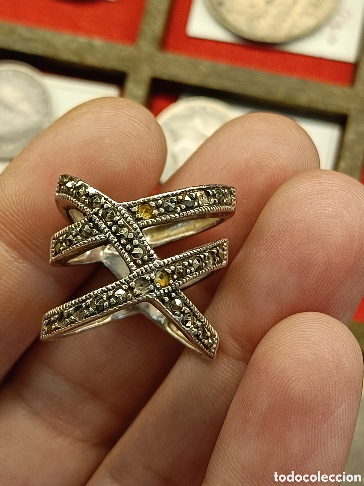 Joyeria: ANTIGUO ANILLO ELABORADO EN PLATA 925 CON MARQUESITAS - Foto 7