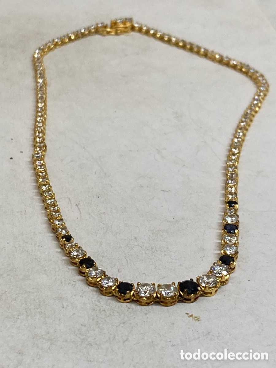 Joyeria: Collar de plata chapada de oro con circonitas blancas y lapilazuli /CC340 - Foto 1