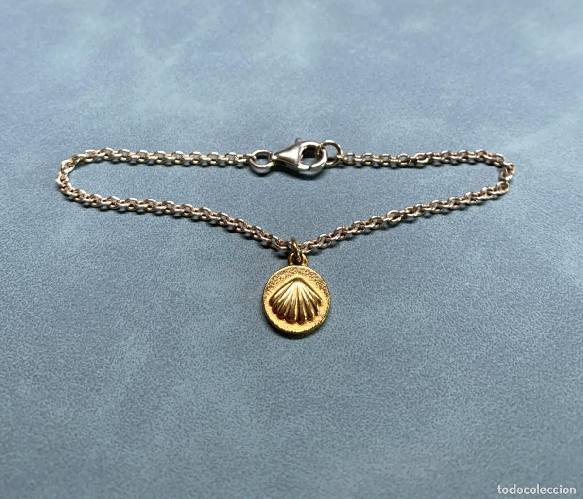 Joyeria: Pulsera vintage bitono de plata con concha marina chapada en oro 24k.