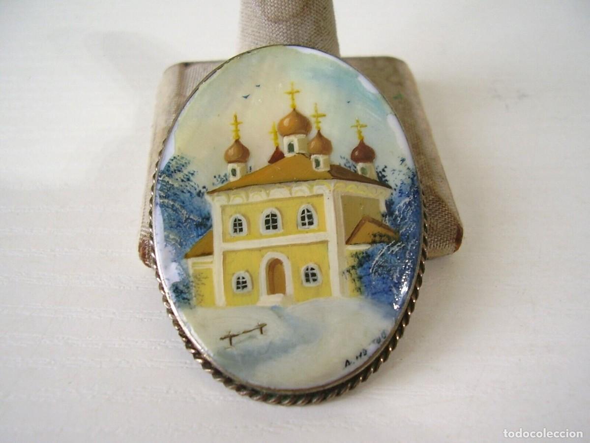 Joyeria: Antiguo broche pintado a mano en n&aacute;car - Foto 1