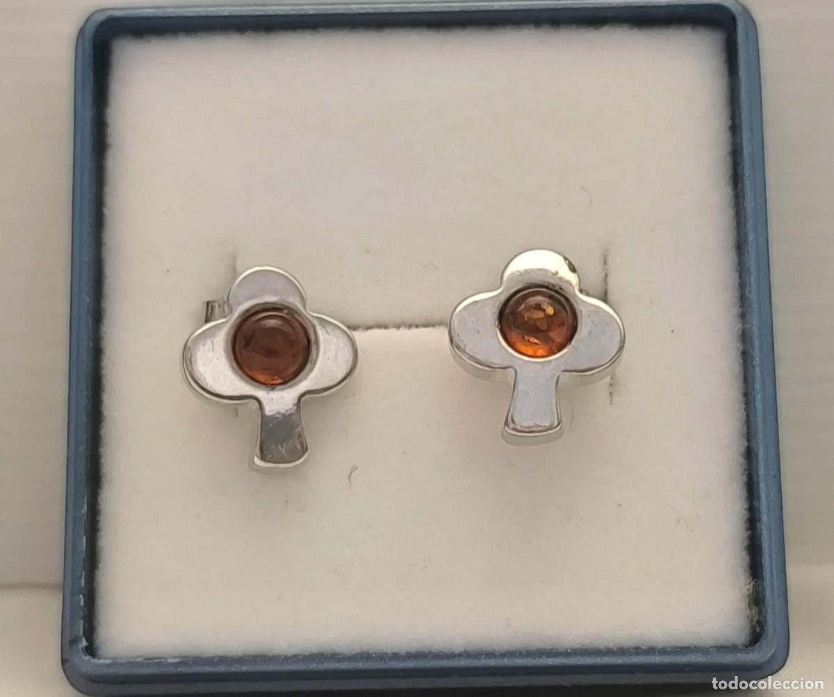 Joyeria: Vendo pendientes nuevos de plata y &aacute;mbar con forma de flor - Foto 1