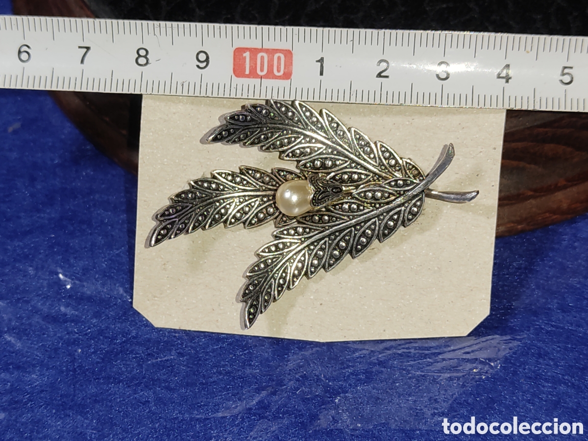 Joyeria: Broche hojas con perlas.Vintage. - Foto 2