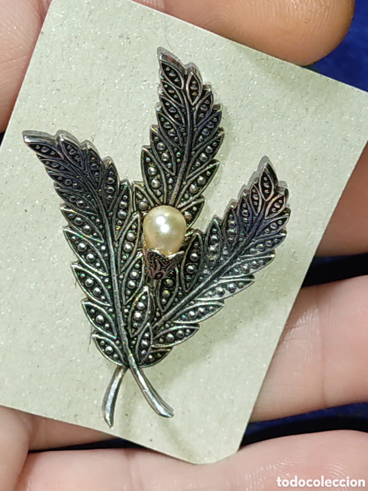 Joyeria: Broche hojas con perlas.Vintage. - Foto 4