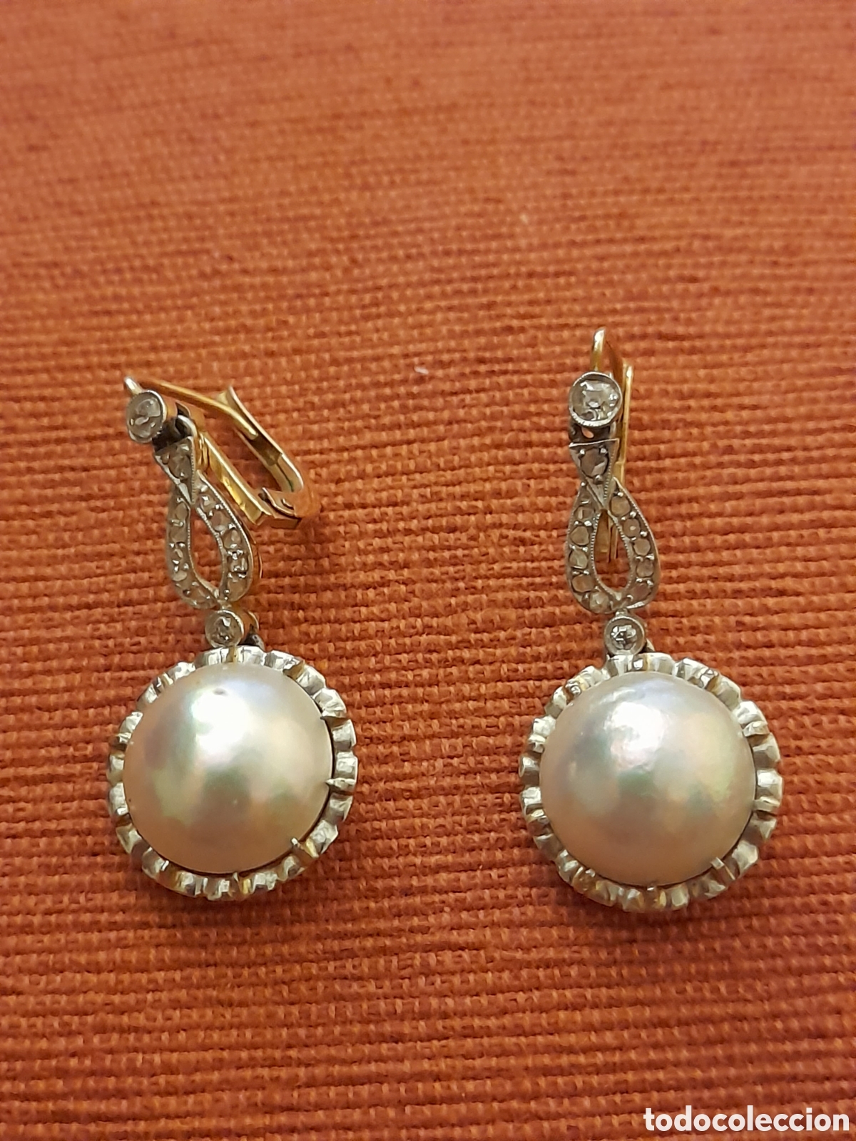Joyeria: Pendientes antiguos con perlas y diamantes - Foto 1