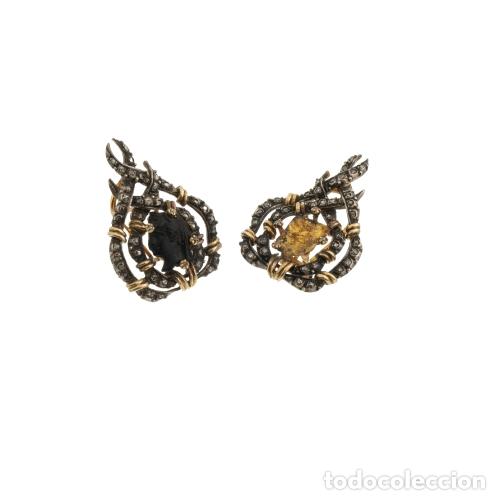 Joyeria: PAR DE PENDIENTES DE PLATA Y ORO, CON DIAMANTES - Foto 1