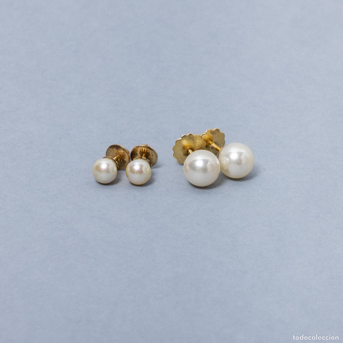 Joyeria: DOS PARES DE PENDIENTES DE ORO DE 19,2K CON PERLAS - Foto 1