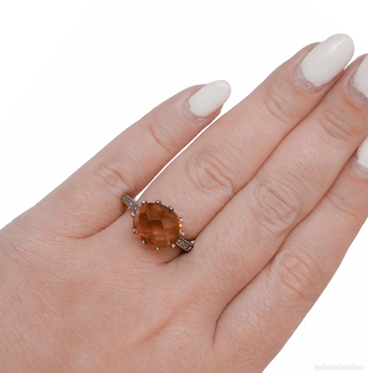 Joyeria: Anillo de topacio, diamantes, oro rosa y plata - Foto 2