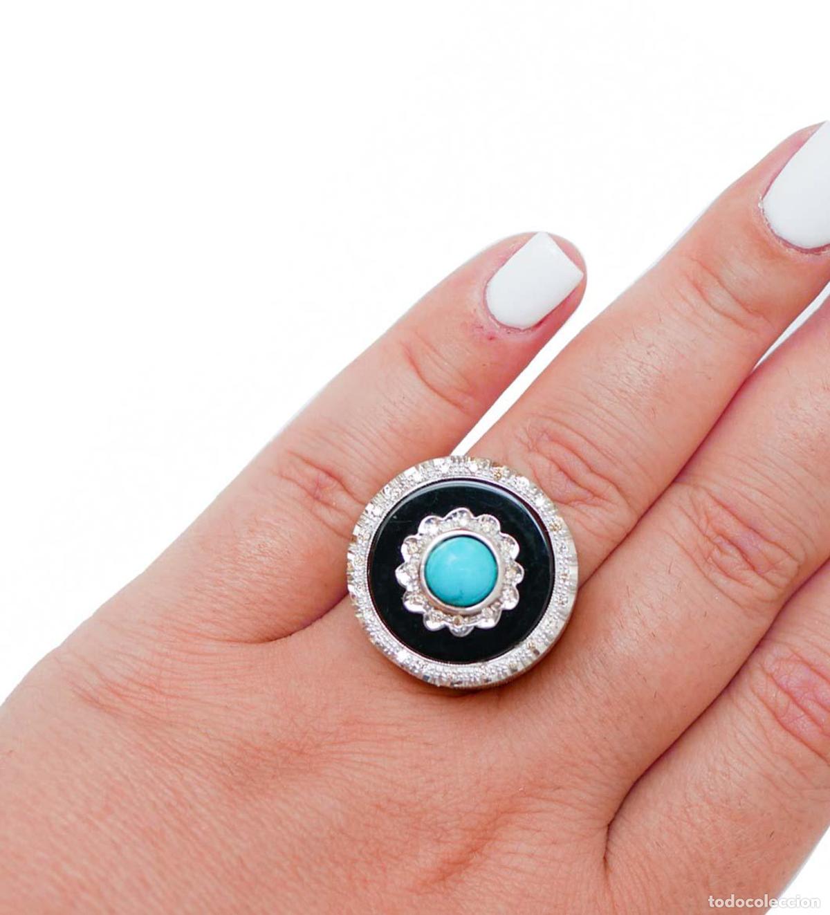Joyeria: Anillo de turquesa, &oacute;nix, diamantes y oro rosa - Foto 2