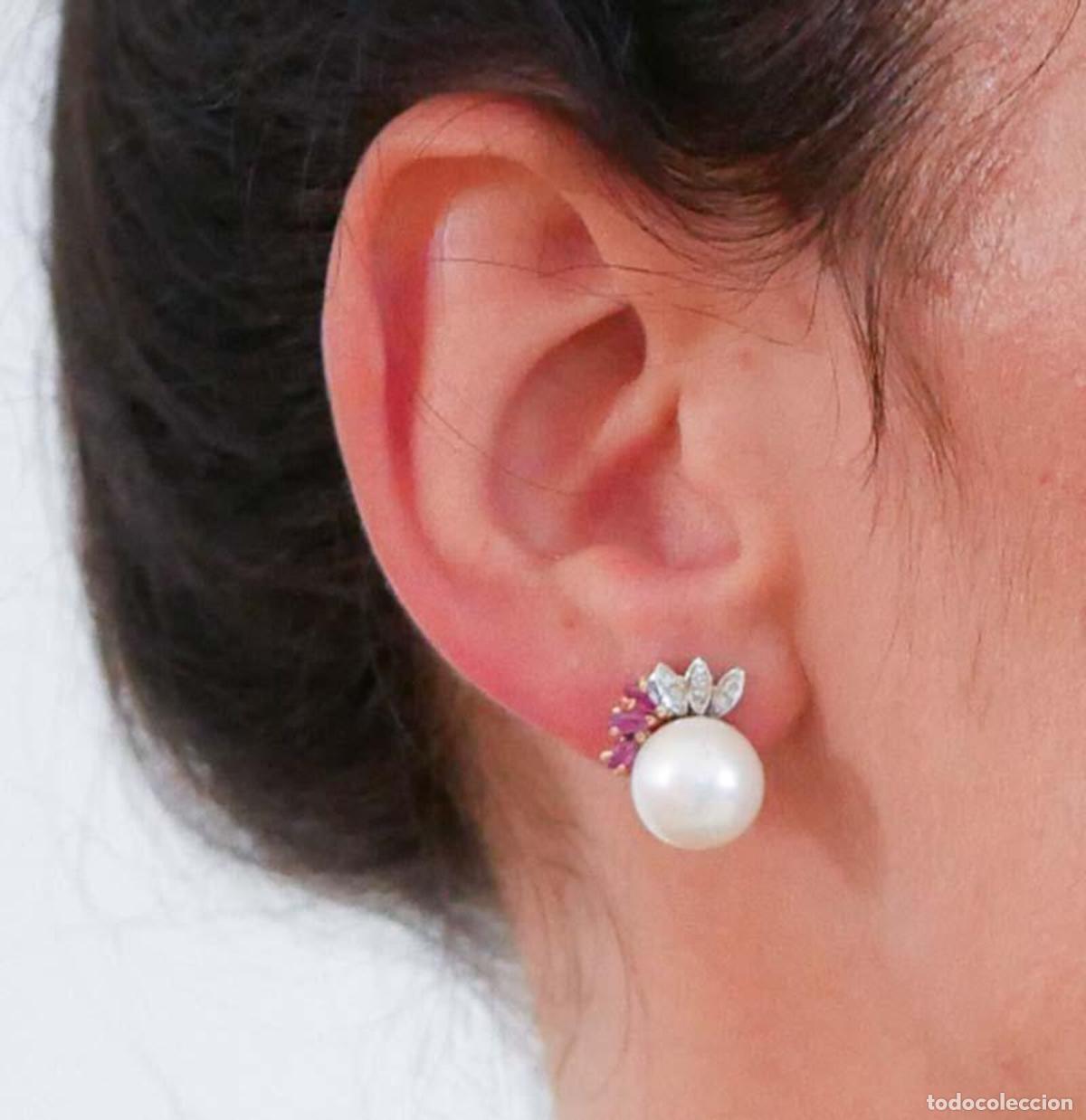 Joyeria: Pendientes de perlas, rub&iacute;es, diamantes y oro rosa - Foto 2