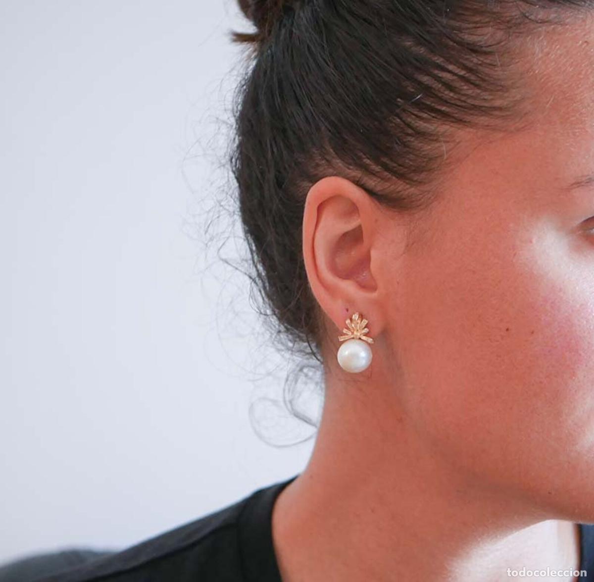 Joyeria: Pendientes de perlas blancas, diamantes y oro rosa - Foto 3