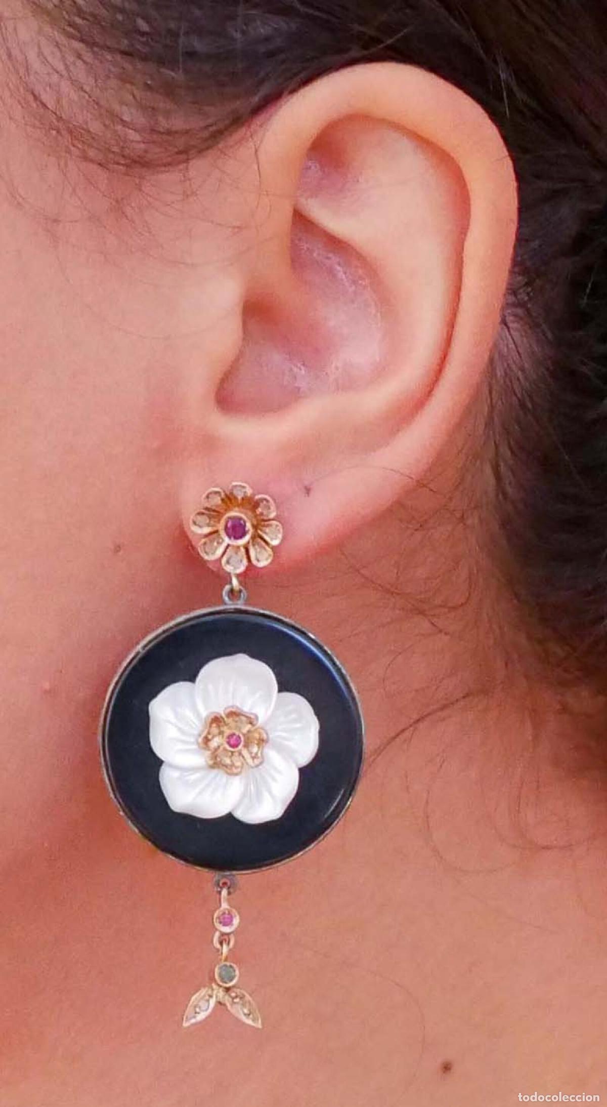 Joyeria: Pendientes de aro en oro amarillo de 18 quilates con turquesa - Foto 2