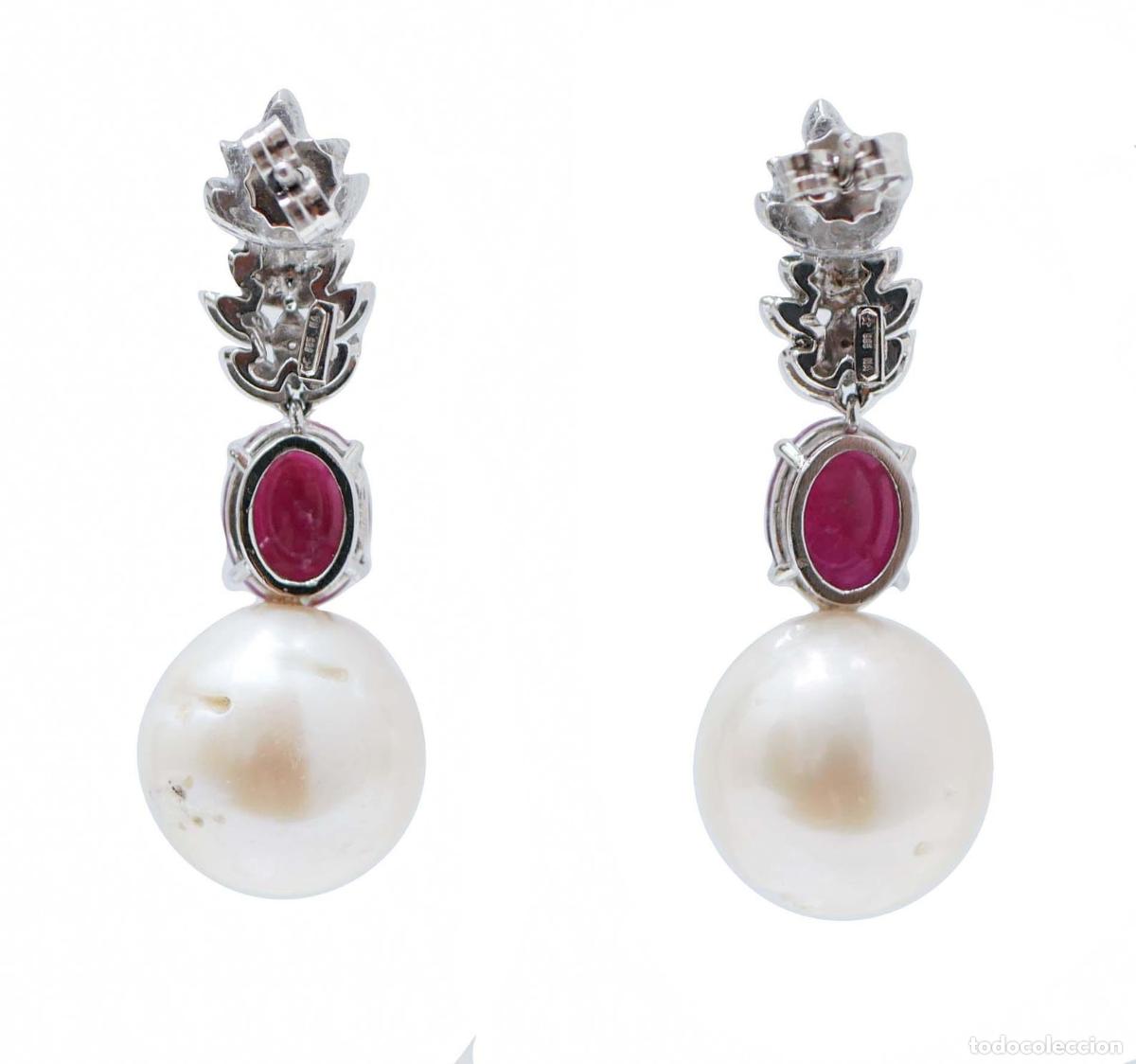 Joyeria: Pendientes de perlas, rub&iacute;es, diamantes y oro blanco - Foto 2