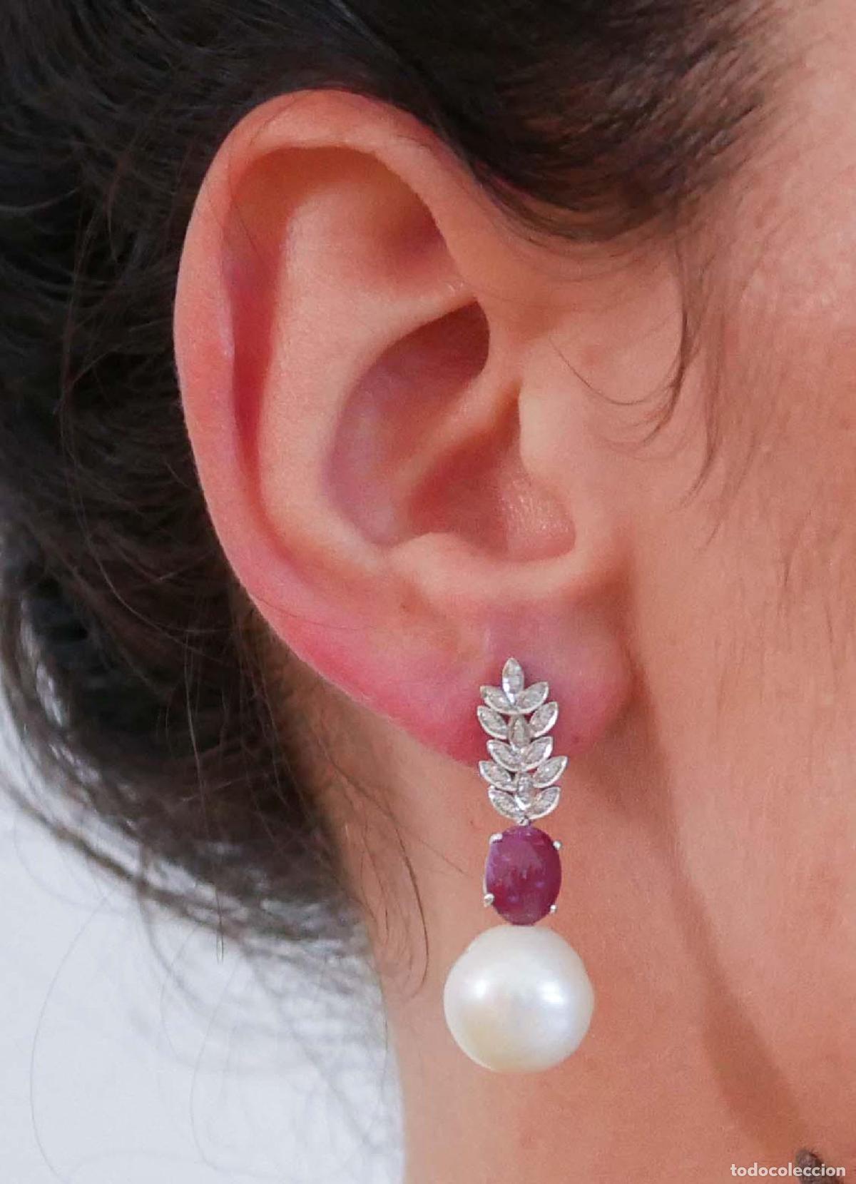 Joyeria: Pendientes de perlas, rub&iacute;es, diamantes y oro blanco - Foto 3