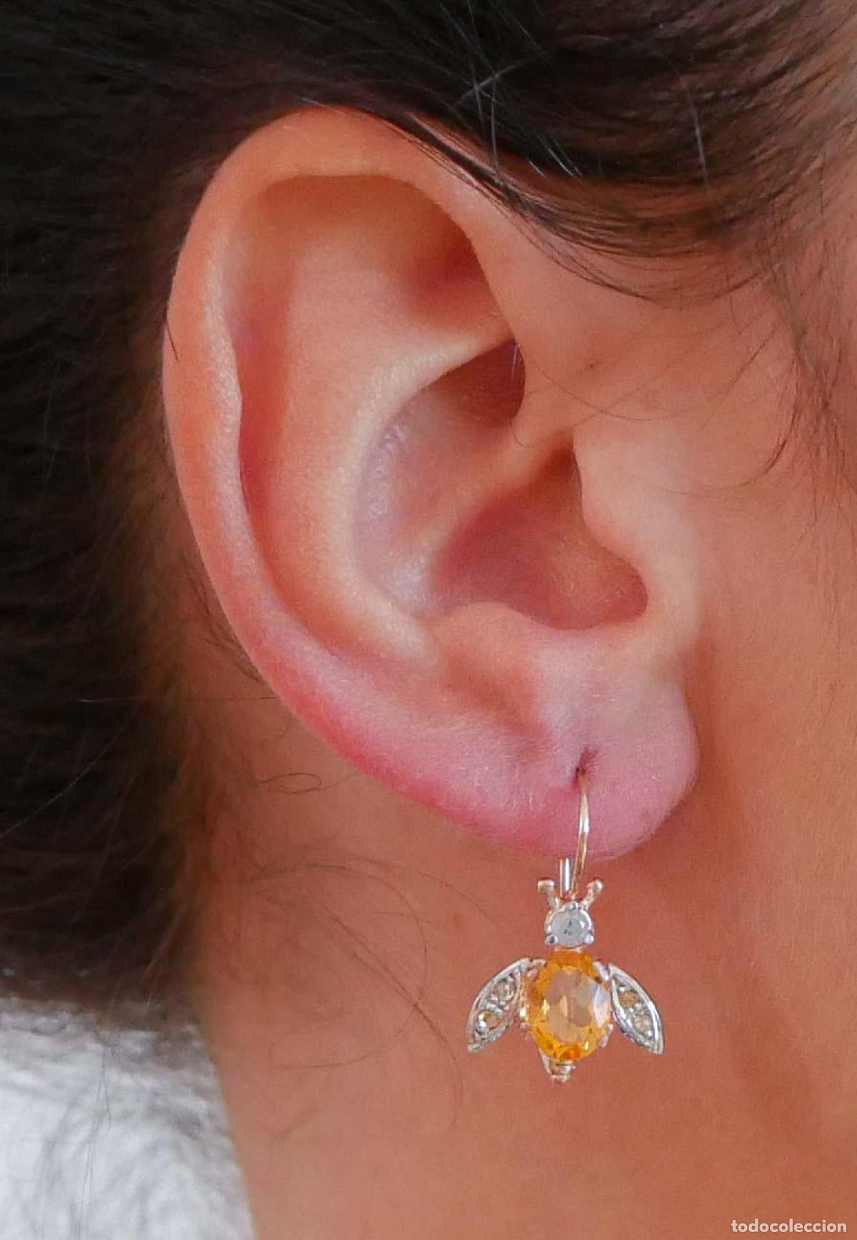 Joyeria: Pendientes con forma de mosca de topacios, diamantes, oro rosa y plata - Foto 2