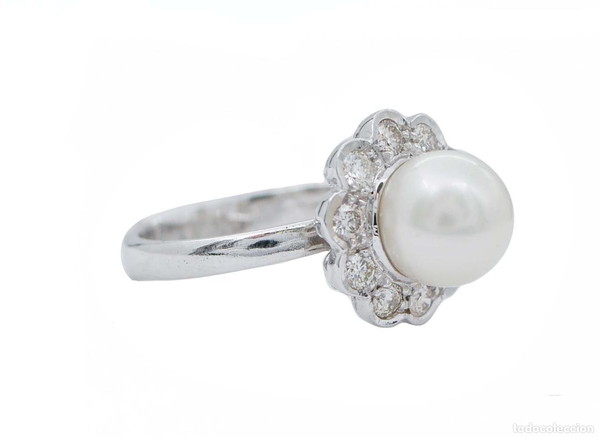 Joyeria: Anillo de oro blanco con perla y diamantes - Foto 2