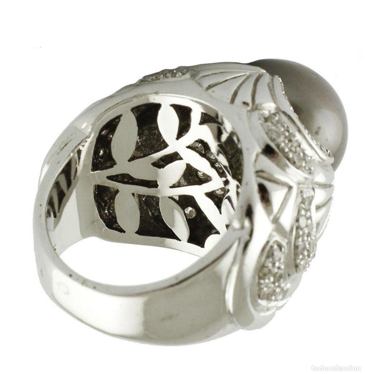 Joyeria: Anillo de oro blanco con perla gris y diamantes - Foto 2
