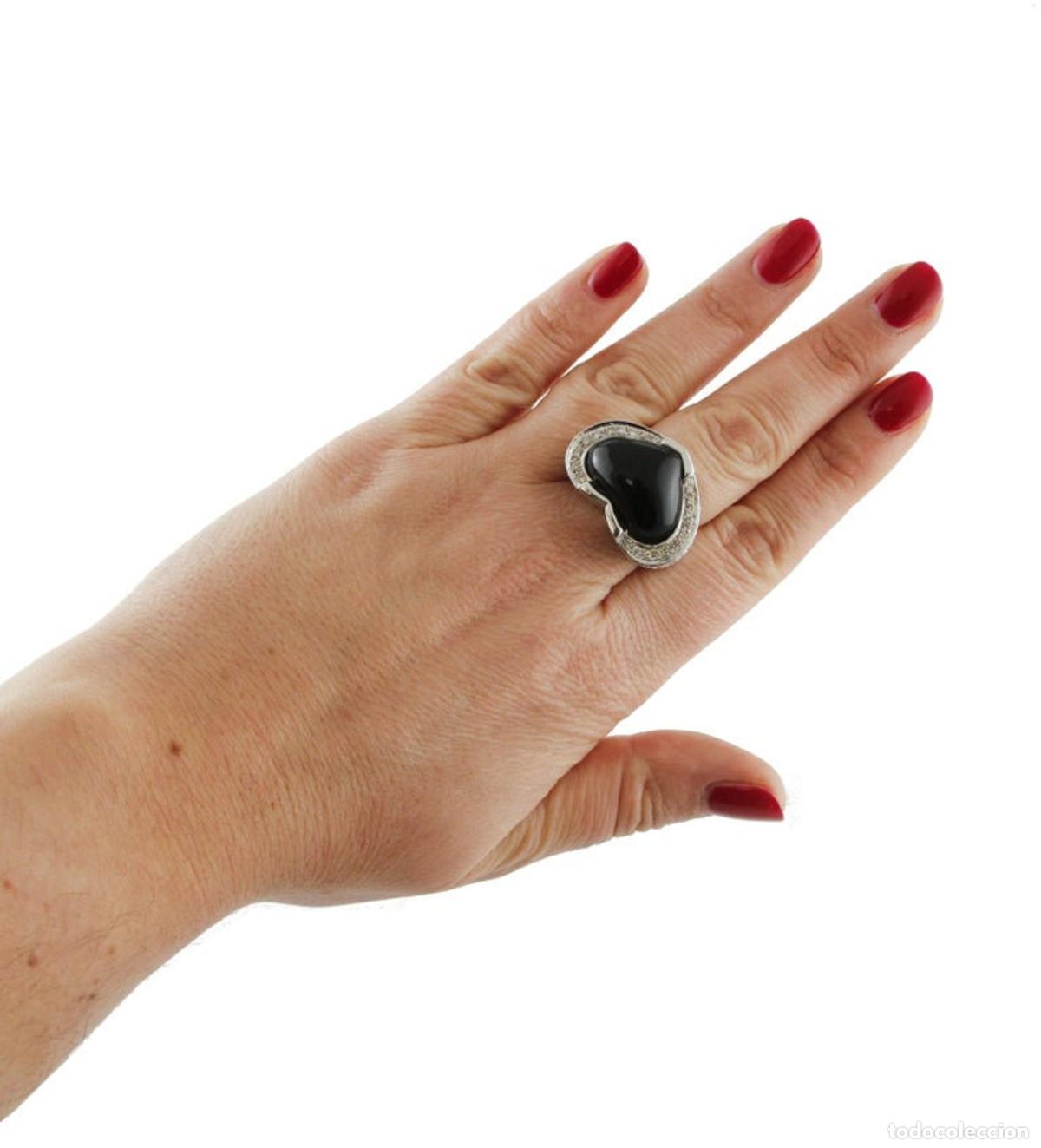 Joyeria: Anillo de moda de oro blanco con &oacute;nix y diamantes blancos en forma de coraz&oacute;n - Foto 4