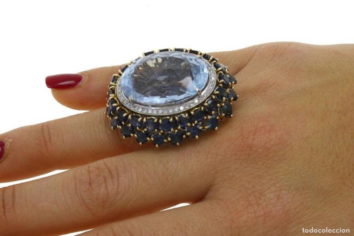 Joyeria: Anillo de oro con topacio azul y zafiro - Foto 2