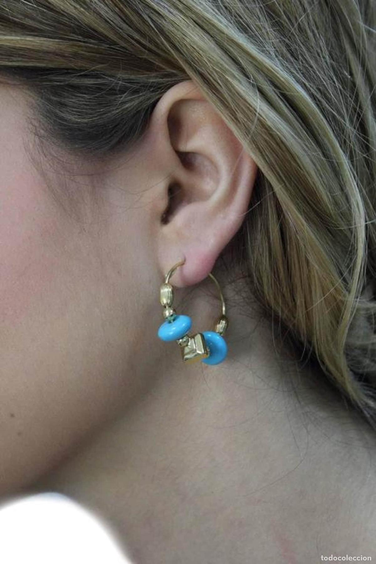 Joyeria: Pendientes de aro de oro de 18 kt con piedras - Foto 4