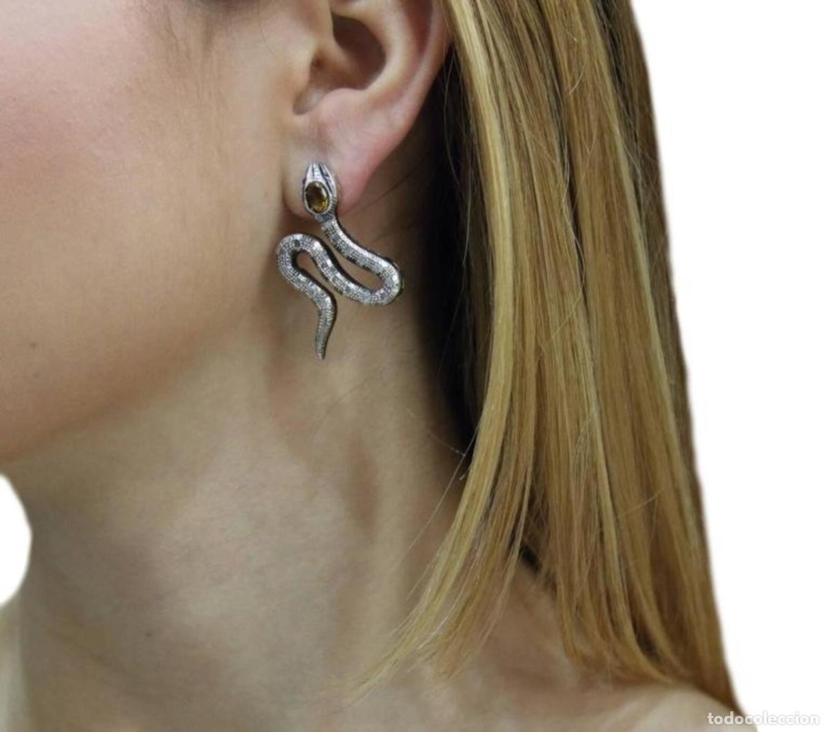 Joyeria: Pendientes de serpiente con topacio y diamantes en oro amarillo y plata - Foto 2