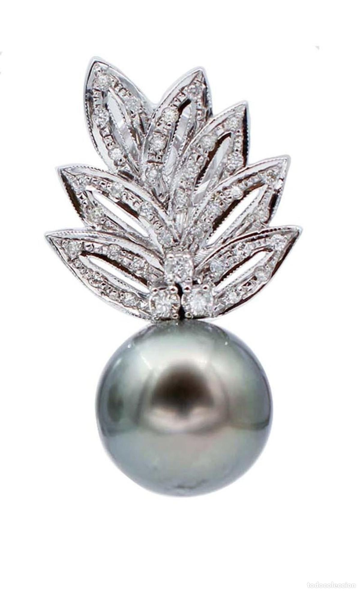 Joyeria: Pendientes de oro blanco con perlas grises y diamantes - Foto 2