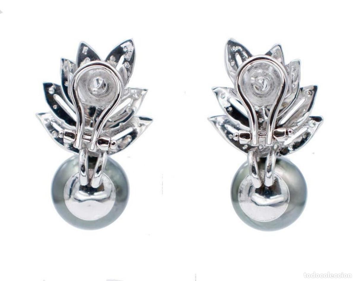 Joyeria: Pendientes de oro blanco con perlas grises y diamantes - Foto 3