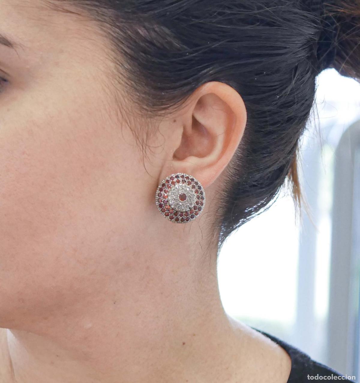 Joyeria: Pendientes de granates, diamantes, oro rosa y plata - Foto 4