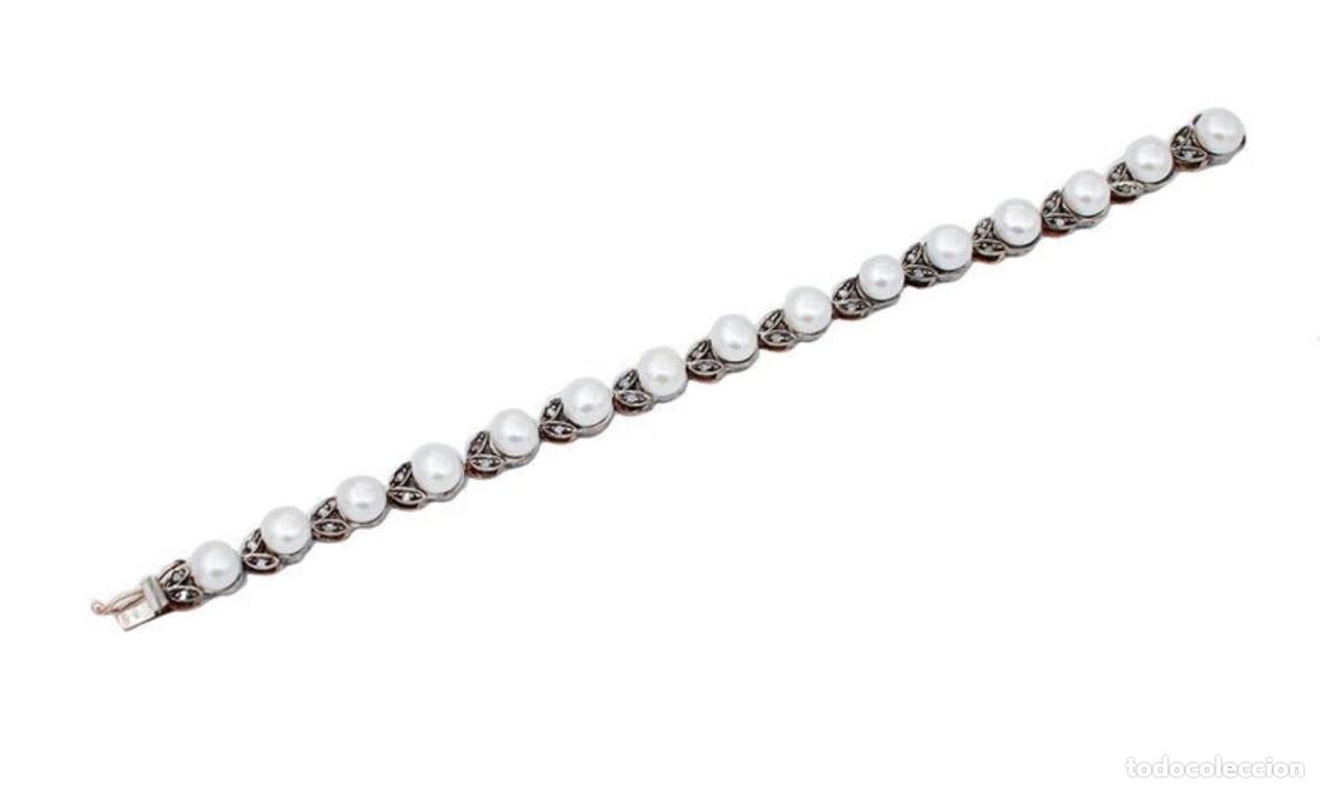 Joyeria: Pulsera de diamantes, perlas, oro rosa y plata - Foto 2